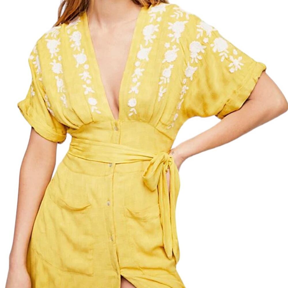 NWT Free People Love To Love You Dress yellow embroidered midi dress Sz S - Picture 5 of 11